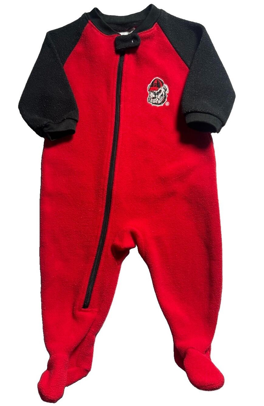 Georgia Bulldogs Baby Fleece Footed Sleeper 3-6M Red Black Zip Football